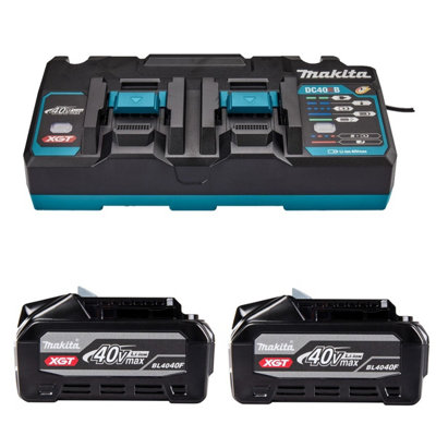 Makita X2 Bl4040 40V Max 4Ah Li-Ion Xgt Batterys + Dc40Rb 40V Twin Fast Charger from B&Q