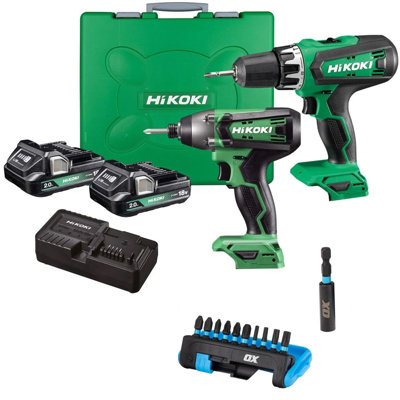 Hikoki 18V Combi Drill Impact Driver 2Ah Twin Pack + Impact Bit Set Kc18Dfxjaz from B&Q