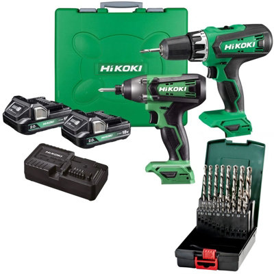 Hikoki Combi Drill Impact Driver 18V 2Ah Twin Pack + Hss Dril Bits Kc18Dfxjaz from B&Q