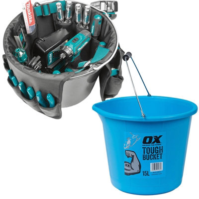 B&Q -  E-15497 Tool Bucket Tote Bag Toolbag Organiser + Ox 15L Tough Bucket