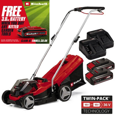 Einhell Cordless Twin 18V 36V Lawnmower 33Cm Cut Brushless Power X Change 2X2.5 + Redeem Free 3.0Ah Battery from B&Q