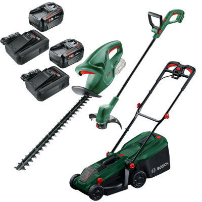 Bosch Rotak 18V-32 Cordless Lawnmower 32Cm & Grass & Hedge Trimmer 2X 4.0Ah Batt from B&Q