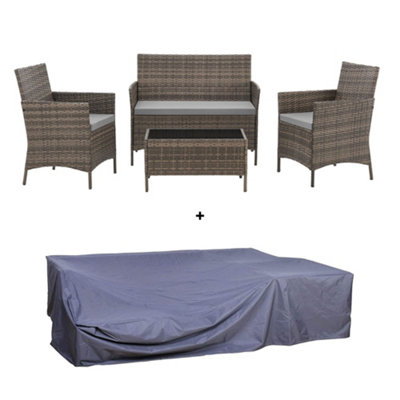 Evre New Brown Rattan Garden Furniture Set Patio Conservatory Indoor Outdoor 4-Piece Set & Cover Inc Weekend Delivery from B&Q