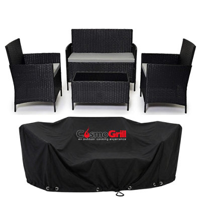 Evre Black Madrid Rattan Garden Furniture Set Patio Conservatory Balcony Outdoor 4 Seater Piece Glass Top Coffee Table & Cover from B&Q