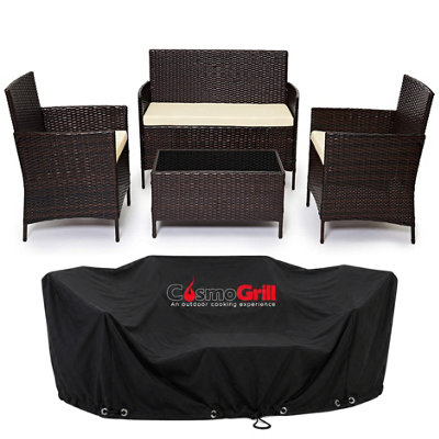 Evre Brown Madrid Rattan Garden Furniture Set Patio Conservatory Outdoor 4 Seat Glass Coffee Table & CoverInc Weekend Delivery from B&Q