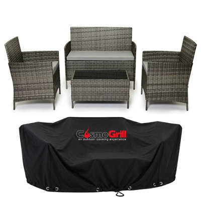 Evre Grey Madrid Rattan Garden Furniture Set Patio Outdoor 4 Seater Piece Glass Top Coffee Table & CoverInc Weekend Delivery from B&Q