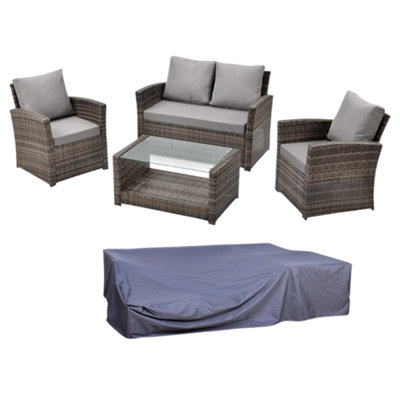 Evre 4 Seater Cedar Brown Rattan Garden Furniture Sofa Armchair SetRoma With Coffee Table With Cover from B&Q