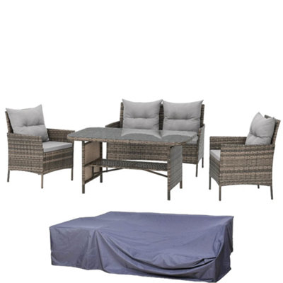 Evre Brown Florence Garden Rattan Furniture Dining Set 4 Piece Seat Sofa Chair Outdoor Wicker With Cover from B&Q