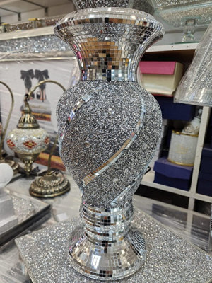 DEENZ 40Cm Spiral Crushed Diamond Ceramic Flower Vase Silver V019 from B&Q