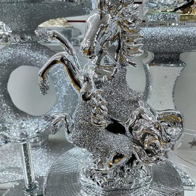 Deenz Chrome Crushed Diamond Horse With Baby Crystal Jewel Ornament Statue Shelf Home Décor (Silver) from B&Q