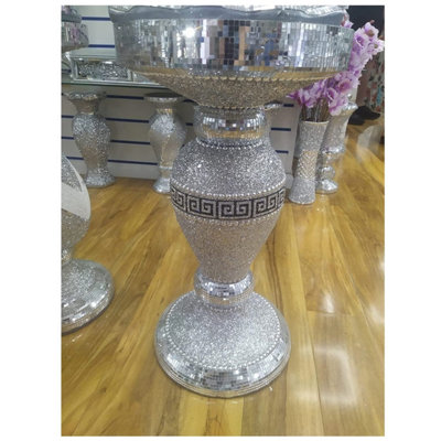 B&Q -  Silver Side Table Crushed Diamond Glitter Mirrored End Table F066