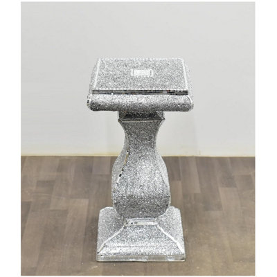 B&Q -  Silver Side Table Crushed Diamond Glitter Mirrored End Table F011
