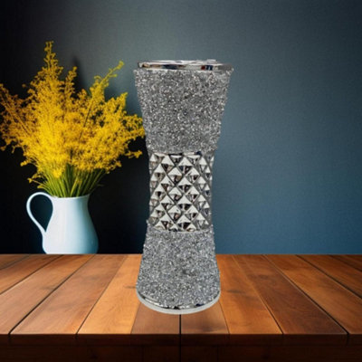 DEENZ Crushed Diamond Stunning Silver Crystal Silver Ceramic Vase Sparkly 36Cm from B&Q