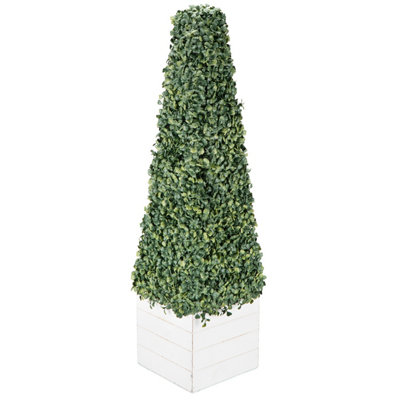 B&Q -  Boxwood Pyramid On Wood Pot WhiteMade With The Best Materials Ideal For Home Office Decoration Plant Artificial Tree
