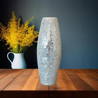 DEENZ 40 Cm Crackle Flowers Vase Tabletop Vases For Home Decorations (Silver) from B&Q