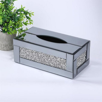 Deenz Silver Crushed Crystal Diamond Strip Border Tissue Box Diamante BlingLiving Room from B&Q