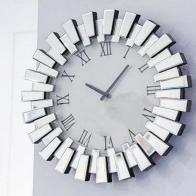 Deenz 3D Round 60Cm Sunburst Mirrored Office Wall Clock Modern Living Room Badroom Decor from B&Q