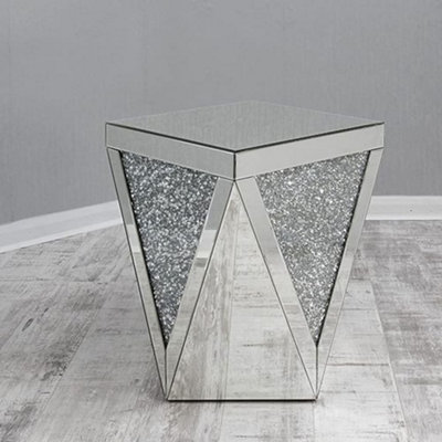 B&Q -  Diamond Shape Side Table Crushed Glass Mirrored Side Table For Living Room Elegant Living Room Furniture 47Cm