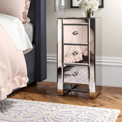 Deenz Mirrored Nightstand Silver Mini Drawer Mirrored Nightstand End Tables Bedside Table Living Room from B&Q