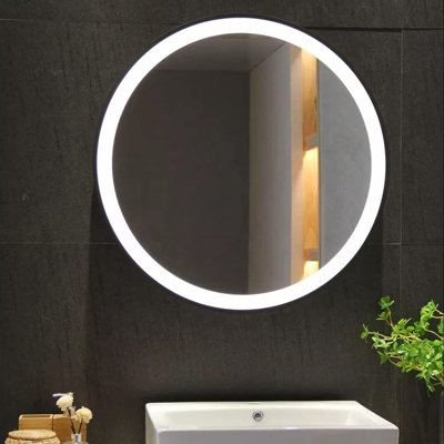 B&Q -  Round Bathroom Led Mirror Lights Illuminated Demister Pad Antifog Touch Home Decor Luxury Design 40X40 Cm