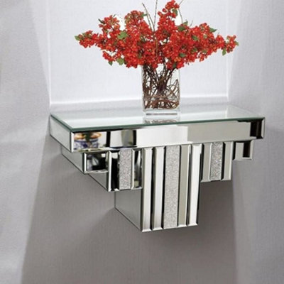 B&Q -  Mirrored Crushed Crystal Diamond Mantel Freestanding Table Wall Shelf