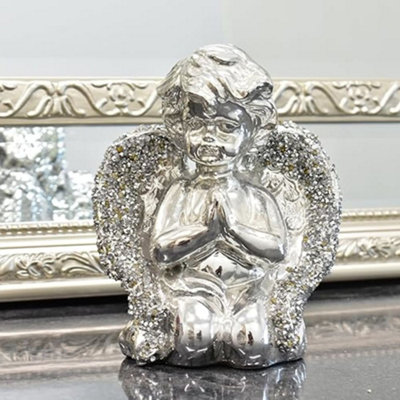 Deenz Baby Angel With Wings Beautiful Crushed Diamond Jewel Sitting Angel Silver Sparkle Shelves Ornament from B&Q
