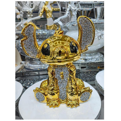 DEENZ Gold Crushed Diamond Stitch Ceramic Sparkly Shelf Sitter Ornament from B&Q