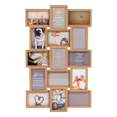 DEENZ 15 Pictures Multi Aperture Photo Frame For 15 Photos Holds 6X4 Inch Oak from B&Q