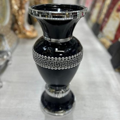Deenz Black Zig Zag Ceramic Mosaic Vase White Crystal Decorative Mirror Flower Luxury Home Décor 40 Cm from B&Q