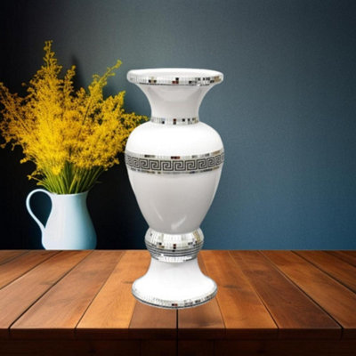 DEENZ 40Cm Beautiful Zig Zag Ceramic Mosaic Vase White Crystal (White) from B&Q