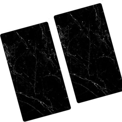B&Q -  30X52Cm Set Of 2 Black Marbel Effcts Universal Hob Cover Plate Tempered Glass Worktop Saver Dishwasher Safe 4mm (Hob Covers)