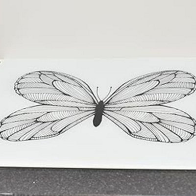 B&Q -  60X52Cm White Butterfly Sketch Universal Hob Cover Plate Tempered Glass Worktop Saver 5mm All Types Of Cookers (Hob Cover)