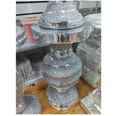 B&Q -  Silver Side Table Crushed Diamond Glitter Mirrored End Table F067