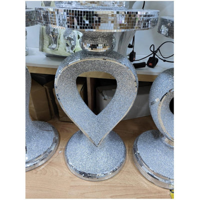 B&Q -  Silver Side Table Crushed Diamond Glitter Mirrored End Table F068