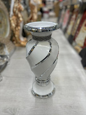 DEENZ 40Cm Spiral Crushed Diamond Ceramic Flower Vase White V070 from B&Q