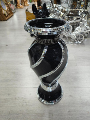 B&Q -  40Cm Spiral Crushed Diamond Ceramic Flower Vase Black V071
