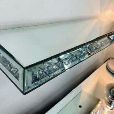 B&Q -  Mirrored Crushed Diamond Floating Wall Mounted Shelf Glitz Sparkle 40Cm Home Decorative Living Room