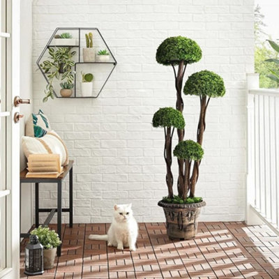 Deenz Artificial Plant Cedar Ball Topiary Tree Pot Faux Round Shrub Bush Decoration Greenery Plants 120Cm (4 Leaf Flower 009) from B&Q