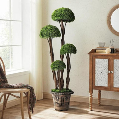 Deenz Artificial Plant Cedar Ball Topiary Tree With Pot Faux Round Shrub Bush Decoration Greenery Decor 120Cm (4 Grass Flower 008) from B&Q
