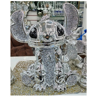 DEENZ Silver Crushed Diamond Stitch Ceramic Sparkly Shelf Sitter Ornament from B&Q