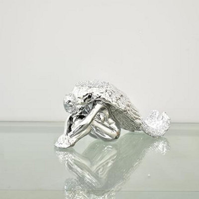 Deenz Angel With Long Wings Crushed Diamond Jewel Beautiful Sitting Angel Silver Sparkle Shelves Ornament Best For Gift (Silver) from B&Q