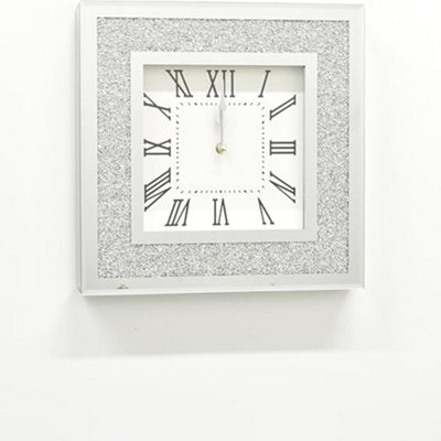 B&Q -  35X35Cm Wall Clock Square Rainbow Crushed Diamond Crystal Mirror Crushed Jewel Roman Numbers Clock Home Deco