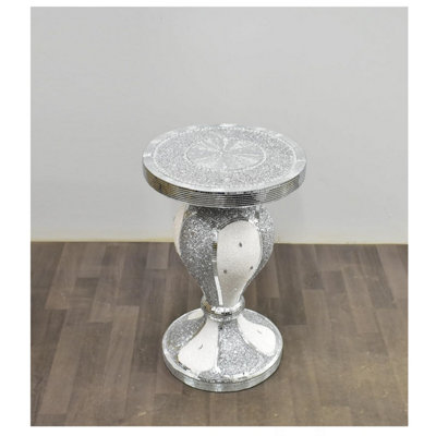 B&Q -  White Silver Side Table Crushed Diamond Glitter Mirrored End Table F063