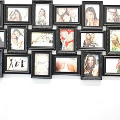 Deenz X Large 18 Photos Multi Picture Wall Frame 6X4 Photo Multi Photo Frame 18-Aperture Wall Hanging Memories Decoration (Black) from B&Q
