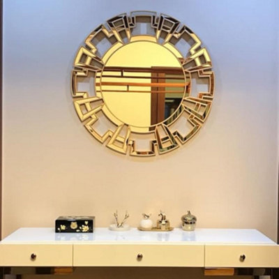 Deenz Apollo Statement Mirror Stylish Circular Round Modern Living Room Bedroom Wall Mirror 76Cm Home Déco Bedroom (Gold) from B&Q