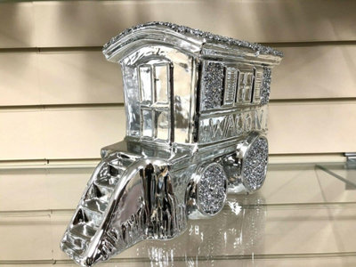 DEENZ Crushed Diamond Caravan Square Gypsy Crystal Ornament Shelves Silver from B&Q