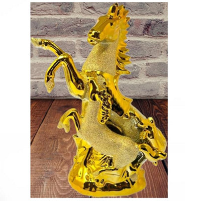 DEENZ Chrome Gold Crushed Glitter Horse With Baby Crystal Jewel Ornament from B&Q