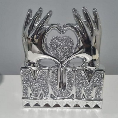 Deenz Mum Heart Hand Crushed Diamond Crystal Ornament Home Decoration Best Gift For Mother's Day (Silver) from B&Q