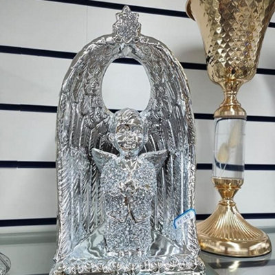 Deenz Baby Boy Angel With Crushed Diamond Wings Beautiful Jewel Boy Angel Silver Sparkle Shelves Ornament (Silver) from B&Q