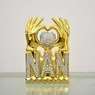 Deenz Nan Heart Hand Silver Crushed Diamond Crystal Ornament Home Decor Gift Bling Best Gift For Nan ( Gold ) from B&Q